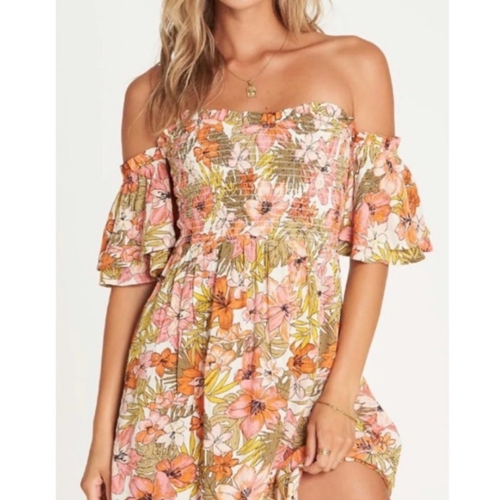 Billabong Off-Shoulder Smocked Mini Dress -